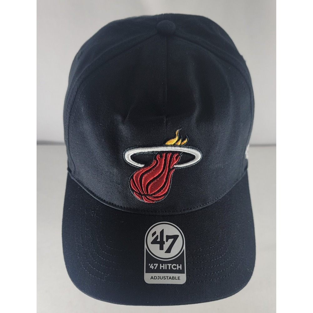Men's '47 Brand Black Miami Heat Hitch Snapback Adjustable Hat Ballcap NWT